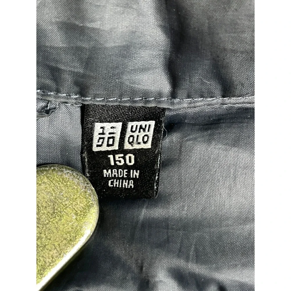 Uniqlo Puffer Jacket Kids 150 Gray Lightweight Packable Full Zip Quilted Coat